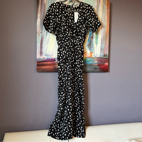 AMOUR VERT Sz XS Fantasia Washable 100% Silk Jumpsuit Black White NWT - Picture 3 of 16